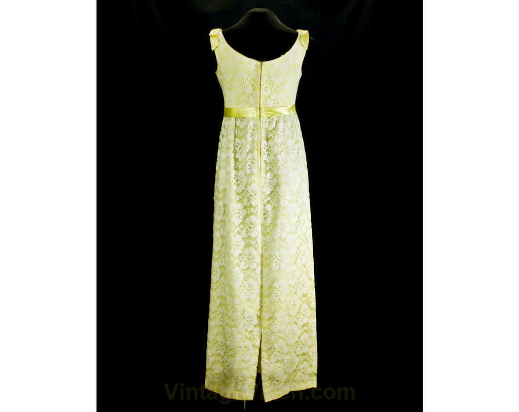 Size 8 Evening Dress - 60s Yellow & White Lace Formal Gown - 1960s Sle Vintage Vixen Clothing Size 8 Evening Dress - 60s Yellow & White Lace Formal Gown - 1960s Sle Vintage Vixen Clothing