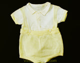 Toddler's 50s Outfit - Size 9 Months Yellow & White Cotton Top and Short Set - Gender Neutral 50s Baby Boy or Girl - Plastic Diaper Lining