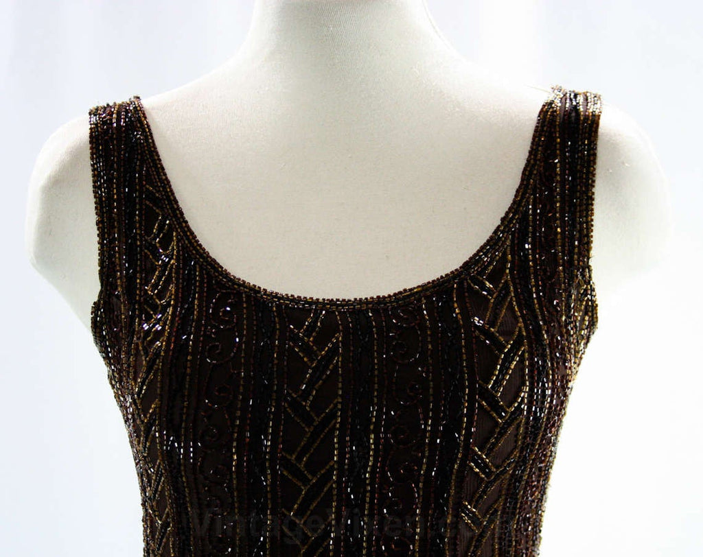 Size 4 Cocktail - Glam Beaded Mini Dress - 1990s Scala Label - Brown S Vintage Vixen Clothing Size 4 Cocktail - Glam Beaded Mini Dress - 1990s Scala Label - Brown S Vintage Vixen Clothing