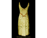 Large 1950s Boho Summer Dress - Size 12 Fitted Bombshell Hourglass - 50s Flaxen Taupe Silk with Turquoise & Coral Orange Beads - Waist 33