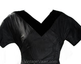 XS 1950s Black Taffeta Full-Skirted Top with Velvet Neckline - Size 2 New Look 50s Evening Bodice with Circle Skirt Style Peplum & Pockets