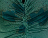 Size 2 Designer Dress - Aqua Blue Jersey & Gladiola Floral Print - Goddess Style - Leonard Sunshine Paris - Border Print - Bust 33 - NWT