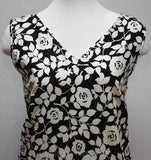 Size 8 60s Dress - Black & White Roses Cotton Dress - Summer 60's Sheath Dress - Sleeveless - Deadstock - Vine Like Floral - Bust 36 - 37479
