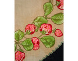 Strawberries Round Linen - Antique Arts & Crafts Cotton Centerpiece - 1900s - 1910s - Botanical Strawberry Embroidery - Hand Painted - 43889