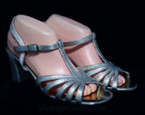 Size 6.5 Sparkling Silver Sandals - Glam 1960s Metallic Shoes - 60s Open Toe T Strap Evening Cocktail Pump - NOS Deadstock - 6 1/2 - 46146-2
