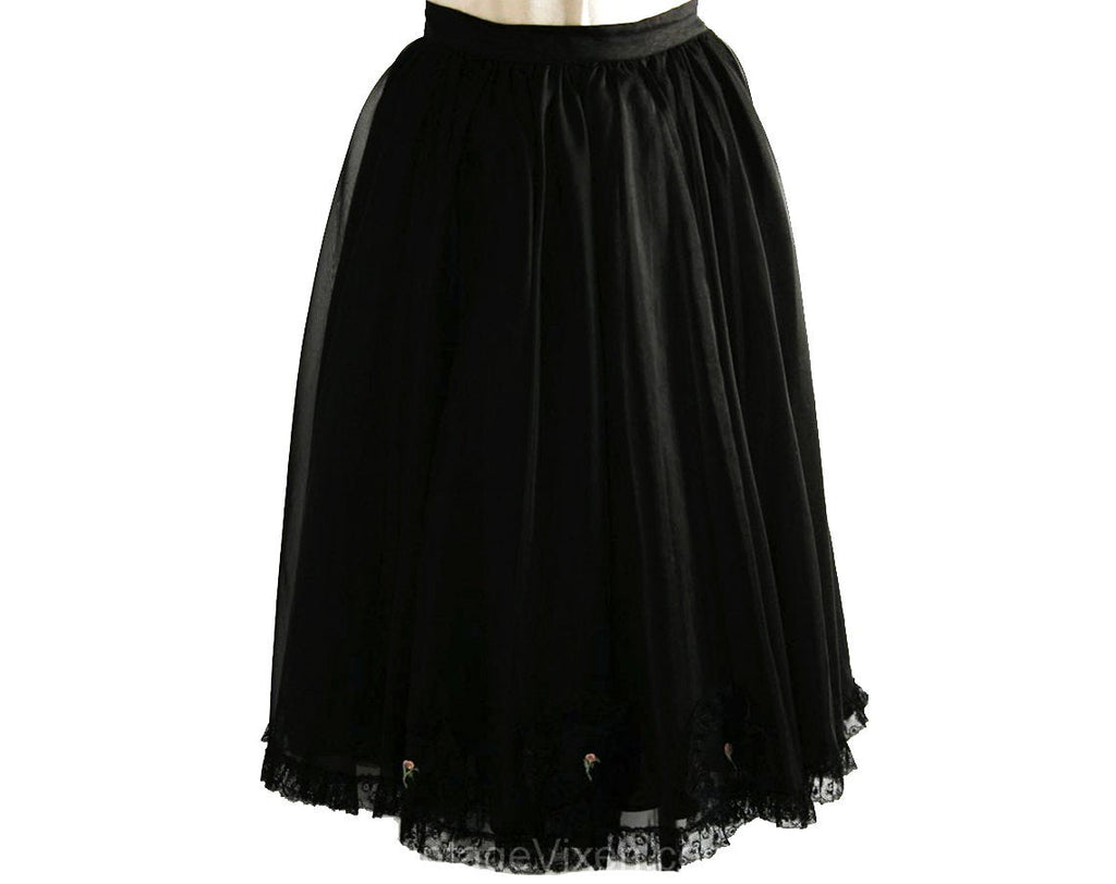 Size 4 Black Skirt - Graceful 1950s Lingerie Style Full Skirt with Dainty Details - Designer Anne Fogarty - Ballerina Like - Mint - 34137