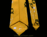 1960s Goldenrod Tie - Antique Train Lanterns Men's 60s Novelty Print Necktie - Yellow White Black Outdoor Victorian Lamp Lights - Late 60's