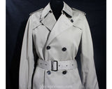 Pierre Cardin Men's Trench Coat - Size XS or Ladies 8 - Classic Tan 1980s Designer Overcoat with Logo Buttons - Paris Spy Style - Chest 36