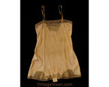 Size 6 1920s Flapper Teddy - Peach Silk Chemise Full Slip with Bandeau Beige Lace Bust - Gorgeous Authentic 20s Lingerie - Buttoned Crotch