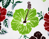 40s Hibiscus Print Fabric - Nearly 3 Yards - Red Chartreuse Scarlet 40s Tropical Flowers Yardage - White Acetate Slinky Summer Dress Fabric