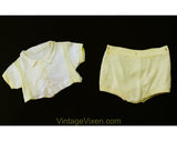 Toddler's 50s Outfit - Size 9 Months Yellow & White Cotton Top and Short Set - Gender Neutral 50s Baby Boy or Girl - Plastic Diaper Lining