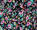Size 8 1990's Dress - Romantic 1940s Style Floral Full Skirted Dress with Black Rose Buttons - Lavender Turquoise Chartreuse - Waist to 28