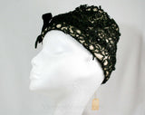 Couture Quality 1950s Hat - Black Beaded Soutache with Victorian Appeal - Velvet Ribbon - Illusion Lining - NWT Deadstock Toque Hat - 41307
