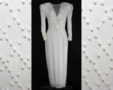 Size 6 White Beaded Evening Dress - Elegant 80s Glamour Gown - Chiffon & Pearls - 1980s Formal Gown - Pageant - Bust 33.5 - 33532