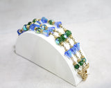 Blue & Green Beaded Glass Bracelet - Triple Strands - Gorgeous 1950s 1960s Jewelry by Corocraft - Sapphire Peridot Aurora Borealis - 50450