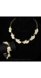 Elegant 1950s White Enameled Leaf Necklace & Bracelet - Spring White Enamel Jewelry Set - 50s Swing Style Rockabilly Demi Parure - 36450-1