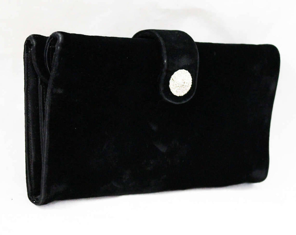 FINAL SALE 1950s Black Velvet Handbag - 50s Evening Purse - 50's Winter Formal Bag with Rhinestones - Rectangular Mid Century Design Clutch