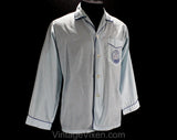 1960s Men's Pajama with Chinese Ship Embroidery - Size Medium - Mens PJ Shirt & Pant - Pale Blue 60s Lounge Wear - Junk Boat - 50194