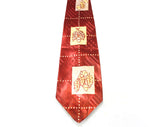 1940s Men's Tie - Acorns Novelty Print - 40s Swing Cat Wide Necktie - Copper Brown Rayon Print Satin - Fall Autumn Cravat - Esquire Label
