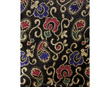 Size 8 Formal Jacket - 1940s 1950s Black Paisley Satin Brocade Short Evening Coat - Gold Pink Blue Green - Open Front - NRB Label - Bust 35