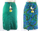 Size 4 Reversible Skirt - 1950s Silky Paisley Reverses to Emerald Green - Small 50s Secretary Pencil Skirt & Belt - NWT Deadstock - Waist 25