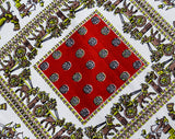 1950s Novelty Print Fabric - Orange Chartreuse Chariots Egyptian Greek Hieroglyph Style Cotton - More Than 16 Square Panels - Over 3 Yards