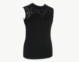 Small 60s Black Knit Top - Dressy Casual Glamour - 1960s Audrey Chic Sleeveless Wool Blouse with Soutache Stitching - Size 6 Bust 38 Inches