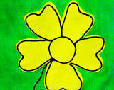 Size 8 1960s Summer Dress - Lime Green Cotton Sleeveless Sheath with Pink & Yellow Daisy Flower Appliques - Bright and Sunny - Bust 36