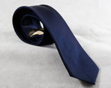 1950s Skinny Tie - Navy Blue & White Men's Tie - 50s Diagonal Herringbone Striped Satin - Arrow Point 1950's Mid Century Hipster Design