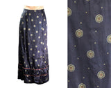 Size 12 Antique Edwardian Skirt - 1900s Gorgeous Blue Medallion Print Silk with Ruching & Pink Trim - Late Victorian 1800s Look - Waist 30.5