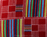 Size 6 70s Shirt - Red Patchwork Print 1970s Cotton Inspired by Kente Cloth - Small Long Sleeve Casual Top - San Francisco Hippie - Bust 36
