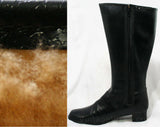 Size 7 Black Boots - Authentic Early 1960s Deadstock - Waterproof Vinyl - Fleece Lined - 60s - Faux Buckle - Rain Dears - Tall Winter Shoes