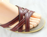 Size 6 Brown Sandals - Leather Straps Nice Quality 1970s Flip Flops - Padded Leather Insoles Late 70s Wimzees Summer Shoes - NOS Deadstock