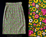 Size 8 1950s Rose Print Skirt - Forest Floral Cotton Challis - Late 50s 60s Green Pink Yellow - Unworn Spring Summer Deadstock - Waist 27