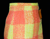 XXXS 60s Boucle Tweed Skirt - Melon Orange & Yellow Wool A-Line - 1960s Office Secretary - less than Size 000 - Waist 21 - NWT Deadstock