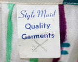 40s Jade & Pink Apron - 1940s Floral Stripe Spring Summer Half Apron - Scallop Hem - Rick Rack - Green Purple White - NOS Deadstock - 41526