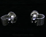 Big Bold Cufflinks - Gray Glass & Silver Metal - Men's Cuff Links - 60s Pimp Style - Mint Condition - Silvertone - 1960s Gift Idea - 42538