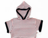 Small Striped Shirt with Hood - 1970s Short Sleeve Hooded Top - Navy Blue Red & White - Ladies 2 to 6 - Teen Girls 14 16 - NWT 70s Deadstock