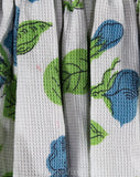 Size 4 Sun Dress - 1950s Halter Cotton Dress - Sweet 50s Blue & Green Sweet Pea Floral Pique - Full Skirt - Spring Summer - Waist 27.5