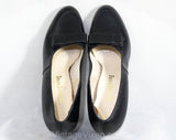 Size 9 Black Shoes - Authentic 1960s 9AA Narrow Pumps - Fine Leather Shoe with Mod Loafer Style Buckle - Secretary Chic 60s Deadstock