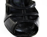 Size 6 1940s Shoes with Cage Design - Navy Blue Leather Peep Toe Pumps - Sexy 40s High Heels - NOS Deadstock Strappy Shoe - 6N Narrow