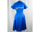 Size 8 Nautical 1950s Cocktail Dress - Cobalt Blue Taffeta - Iridescent - Novelty Ribbon - 50s Swing Style - Full Skirt - Waist 27 - 42922