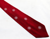 1940s Men's Tie - 30s 40s Novelty Snowflakes Print - Burgundy Red Crepe Mens Necktie with Snow Flakes or Nautical Ship's Wheel Motif