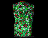 Size 14 Christmas Smock Apron - Red & Green Holly Berries Novelty Print - Large 60s Sleeveless Casual Kitchen Top - NOS Deadstock - Bust 44