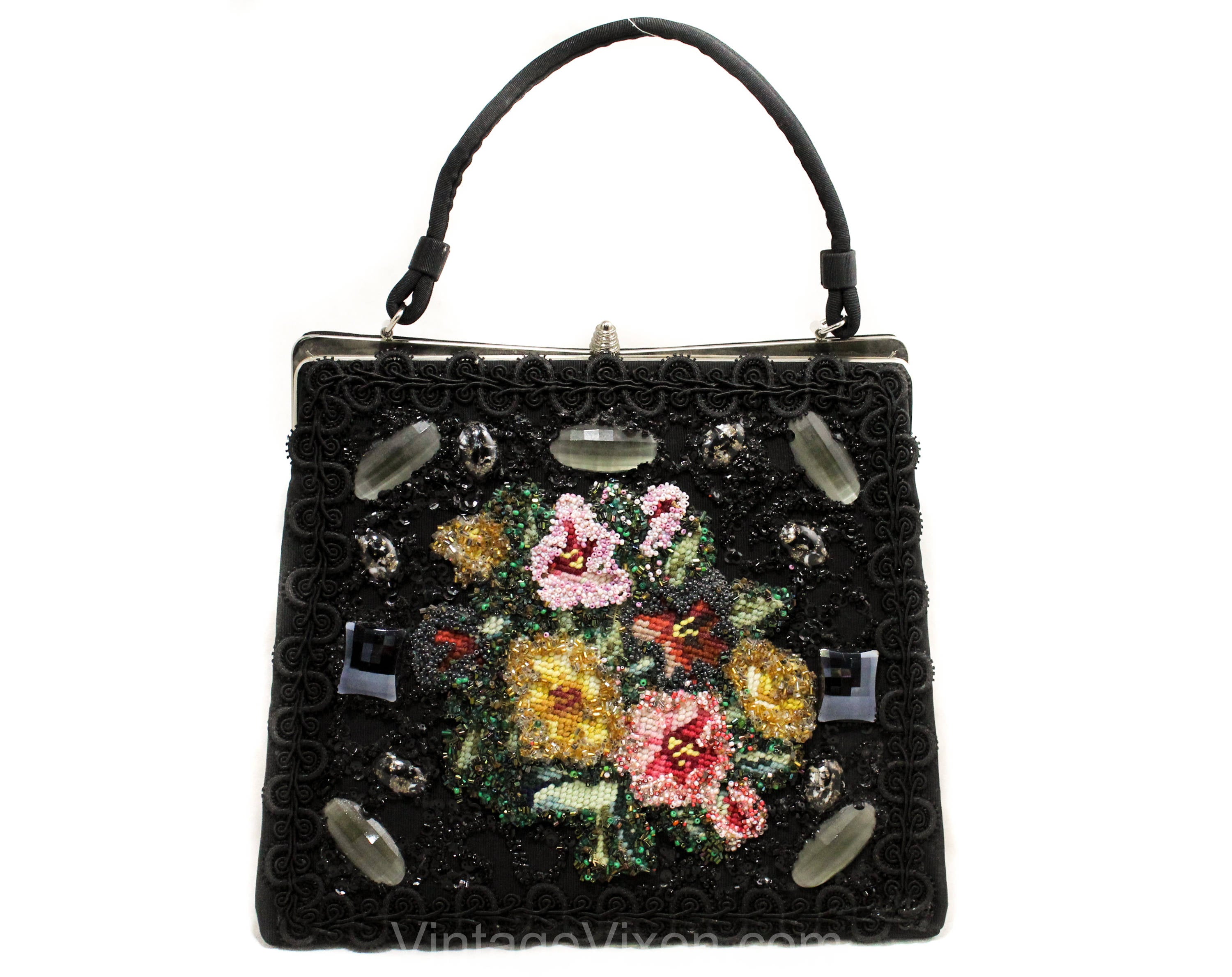 Vintage Black Floral Needlepoint Handbag – Ever Thrift