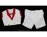 Girls 1930s Romper - Size 5 Authentic 30s Linen Play Outfit - Red & White Girl's Short Sleeve Summer Playset - Art Deco Clothes - Chest 29