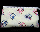 1960s Mod Floral Jersey Knit Fabric - 1.63 Yards x 43 3/4 Inches Wide - Pink & Blue Geometric with Flowers - Ivory Cotton Blend - 42765