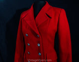 Size 6 Red Jacket - 1990s Retro Wool with 1940s Look - Beautiful Tailoring - Double Breasted Coin Buttons - Petite Sophisticate - Bust 36