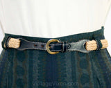 Size 2 Shorts - Tiki Lounge 50s Print Dark Cotton - Original Jute Braid Belt - Preppy 1950s Audrey Style - Waist 23.5 - Deadstock - 41737