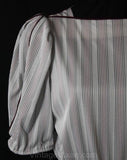 Medium 80s Dress - Size 10 Sterling & Maroon Striped 1980s Dress - Light Gray Dark Red - Short Sleeve With Belt - Bust 38 - Fall Spring